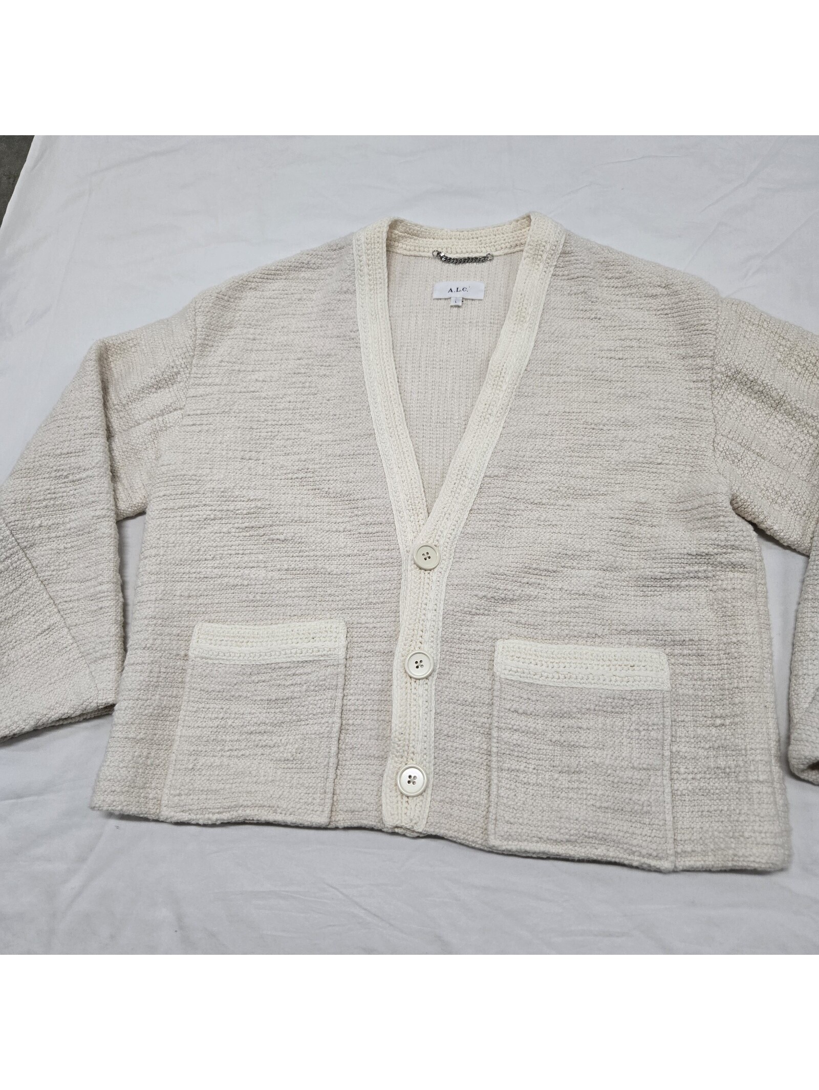 A.L.C. Peyton Jacket Large Buttercream Heavyweight Boucle Knit Button Up Euc